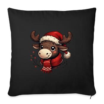 Mignon renne avec chapeau de Père Noël - Housse de coussin décorative 45 x 45 cm - noir - Devant