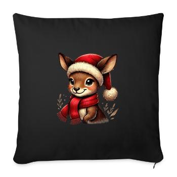 Cerf de Noël avec chapeau de Noël - Housse de coussin décorative 45 x 45 cm - noir - Devant