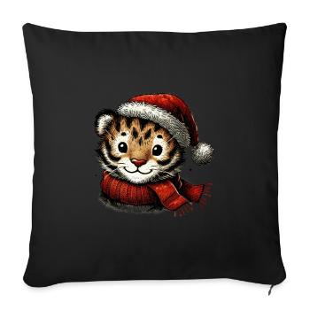 Cute Christmas tiger with hat - Sofa pillowcase 17,3'' x 17,3'' (45 x 45 cm) - black - Front