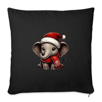 Mignon éléphant de Noël avec chapeau et écharpe - Housse de coussin décorative 45 x 45 cm - noir - Devant