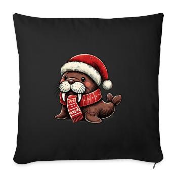 Cute walrus with santa hat and scarf - Sofa pillowcase 17,3'' x 17,3'' (45 x 45 cm) - black - Front