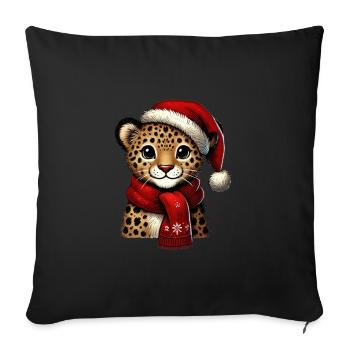 Christmas Leopard Cub With Scarf And - Sofa pillowcase 17,3'' x 17,3'' (45 x 45 cm) - black - Front