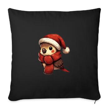 Oiseau de Noël avec chapeau et écharpe - Housse de coussin décorative 45 x 45 cm - noir - Devant