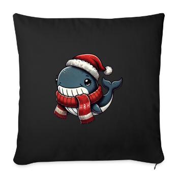 Baleine joyeuse avec chapeau et écharpe de Père Noël - Housse de coussin décorative 45 x 45 cm - noir - Devant
