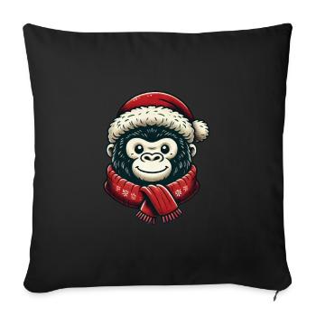 Singe souriant avec chapeau de père Noël et écharpe - Housse de coussin décorative 45 x 45 cm - noir - Devant