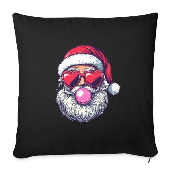 Père Noël drôle avec des lunettes en forme de cœur et du chewing-gum - Housse de coussin décorative 45 x 45 cm - noir - Devant