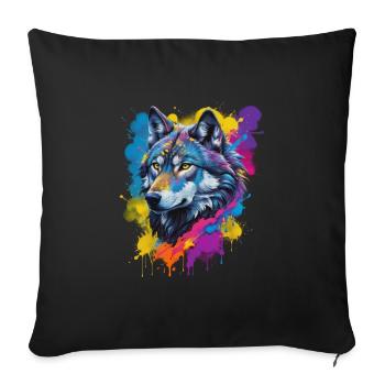 Color Explosion Wolf Portrait Artist's Vision - Sofa pillowcase 17,3'' x 17,3'' (45 x 45 cm) - black - Front