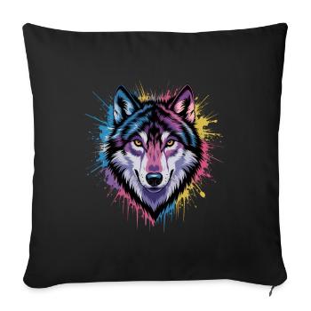 Colorful Wolf Artwork - Sofa pillowcase 17,3'' x 17,3'' (45 x 45 cm) - black - Front