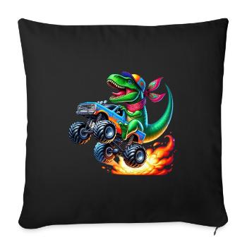 Dinosaure aventureux sur un camion monstre - Housse de coussin décorative 45 x 45 cm - noir - Devant