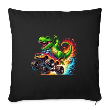 Dinosaure aventureux sur un camion monstre - Housse de coussin décorative 45 x 45 cm - noir - Devant
