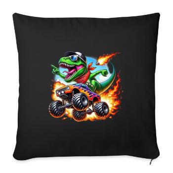 Adventurous dinosaur on monster truck - Sofa pillowcase 17,3'' x 17,3'' (45 x 45 cm) - black - Front