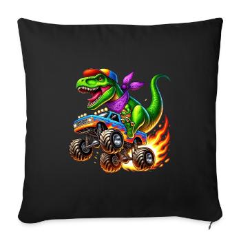 Adventurous dinosaur on monster truck - Sofa pillowcase 17,3'' x 17,3'' (45 x 45 cm) - black - Front