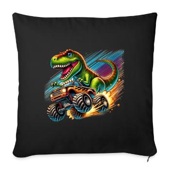 Dinosaure aventureux sur un camion monstre - Housse de coussin décorative 45 x 45 cm - noir - Devant