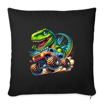 Dinosaure aventureux sur un camion monstre - Housse de coussin décorative 45 x 45 cm - noir - Devant