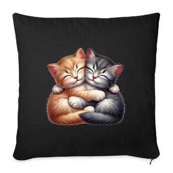 Deux chatons câlins dans une étreinte affectueuse - Housse de coussin décorative 45 x 45 cm - noir - Devant