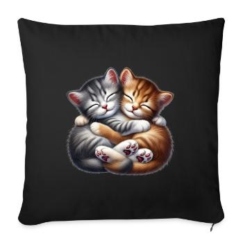 Deux chatons câlins dans une étreinte affectueuse - Housse de coussin décorative 45 x 45 cm - noir - Devant
