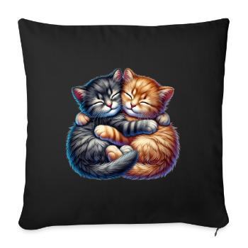 Deux chatons câlins dans une étreinte affectueuse - Housse de coussin décorative 45 x 45 cm - noir - Devant