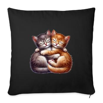Deux chatons câlins dans une étreinte affectueuse - Housse de coussin décorative 45 x 45 cm - noir - Devant