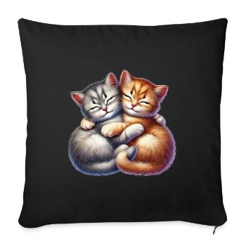Deux chatons câlins dans une étreinte affectueuse - Housse de coussin décorative 45 x 45 cm - noir - Devant