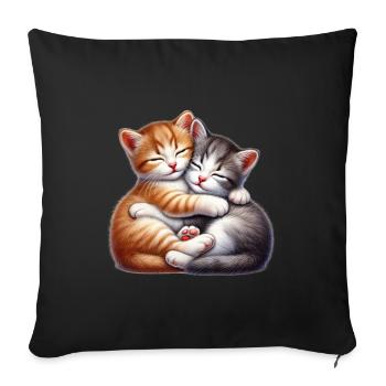 Deux chatons câlins dans une étreinte affectueuse - Housse de coussin décorative 45 x 45 cm - noir - Devant