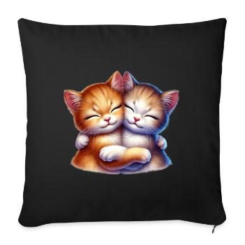 Deux chatons câlins dans une étreinte affectueuse - Housse de coussin décorative 45 x 45 cm - noir - Devant