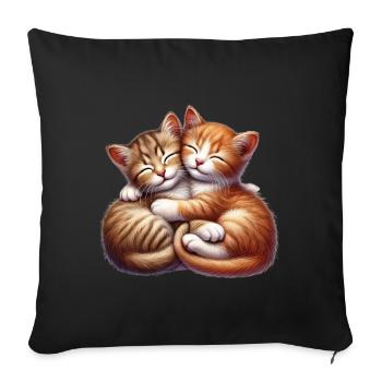 Deux chatons câlins dans une étreinte affectueuse - Housse de coussin décorative 45 x 45 cm - noir - Devant