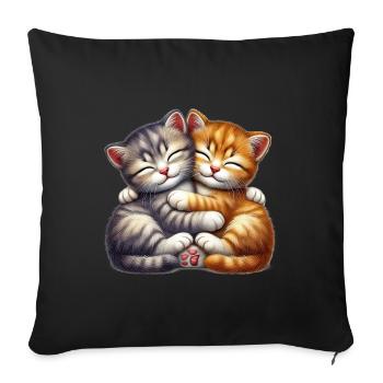 Deux chatons câlins dans une étreinte affectueuse - Housse de coussin décorative 45 x 45 cm - noir - Devant