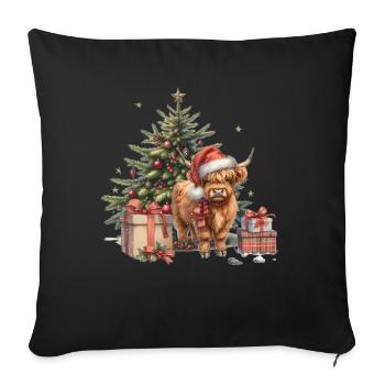 Motif de la vache des Highlands de Noël avec - Housse de coussin décorative 45 x 45 cm - noir - Devant
