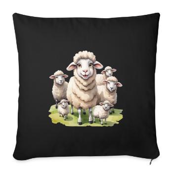 Cute sheep in the meadow - Sofa pillowcase 17,3'' x 17,3'' (45 x 45 cm) - black - Front