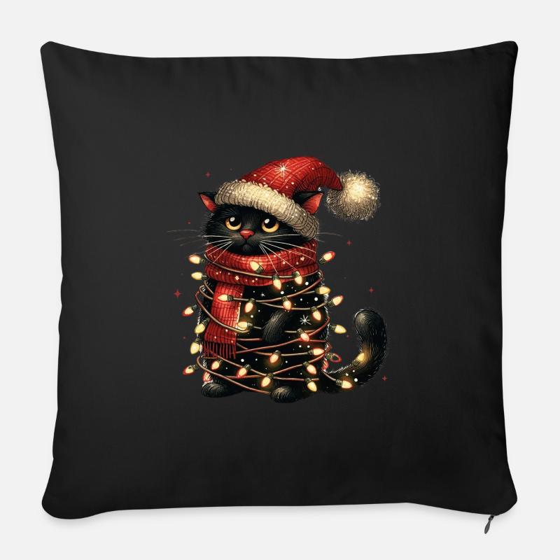 Weihnachtliche Katze Mit Lichterkette Und - Sofakissenbezug 45 x 45 cm - Schwarz