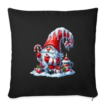 Nain de Noël avec canne à sucre et bougie - Housse de coussin décorative 45 x 45 cm - noir - Devant