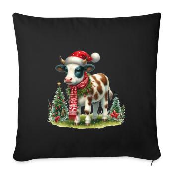 Weihnachtliche Kuh Mit Mütze Und Schal - Sofakissenbezug 45 x 45 cm - Schwarz - Vorne
