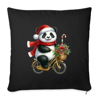 Panda de Noël à vélo avec écharpe et - Housse de coussin décorative 45 x 45 cm - noir - Devant