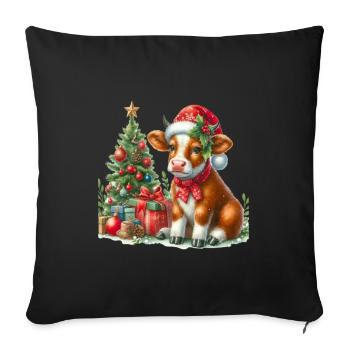 Weihnachtliches Kalb mit Weihnachtsbaum und - Sofakissenbezug 45 x 45 cm - Schwarz - Vorne