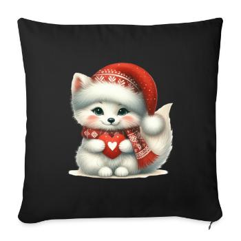 Cute Christmas Fox With Heart - Sofa pillowcase 17,3'' x 17,3'' (45 x 45 cm) - black - Front