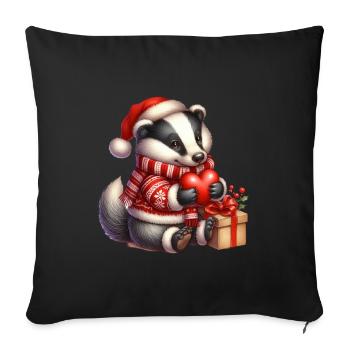 Blaireau de Noël avec cœur et cadeaux - Housse de coussin décorative 45 x 45 cm - noir - Devant