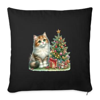 Chat mignon sous le sapin de Noël - Housse de coussin décorative 45 x 45 cm - noir - Devant