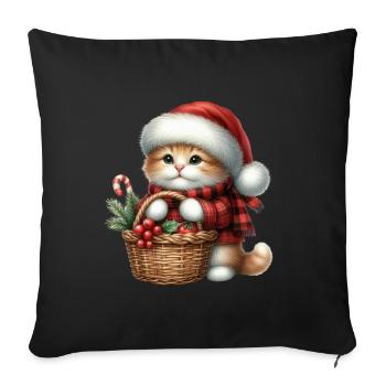 Christmas cat with basket and hat - Sofa pillowcase 17,3'' x 17,3'' (45 x 45 cm) - black - Front