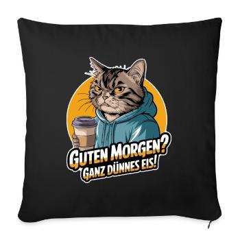 Good morning? Very thin ! Cat with coffee - Sofa pillowcase 17,3'' x 17,3'' (45 x 45 cm) - black - Front