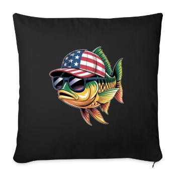 Poisson cool avec lunettes de soleil et casquette américaine - Housse de coussin décorative 45 x 45 cm - noir - Devant