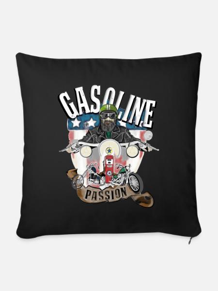 Gasoline Passion, old school, biker, motorcycle - Sofa pillowcase 17,3'' x 17,3'' (45 x 45 cm) - black