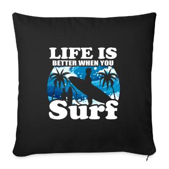 Surf, été, plage, palmiers, vacances - Housse de coussin décorative 45 x 45 cm - noir - Devant