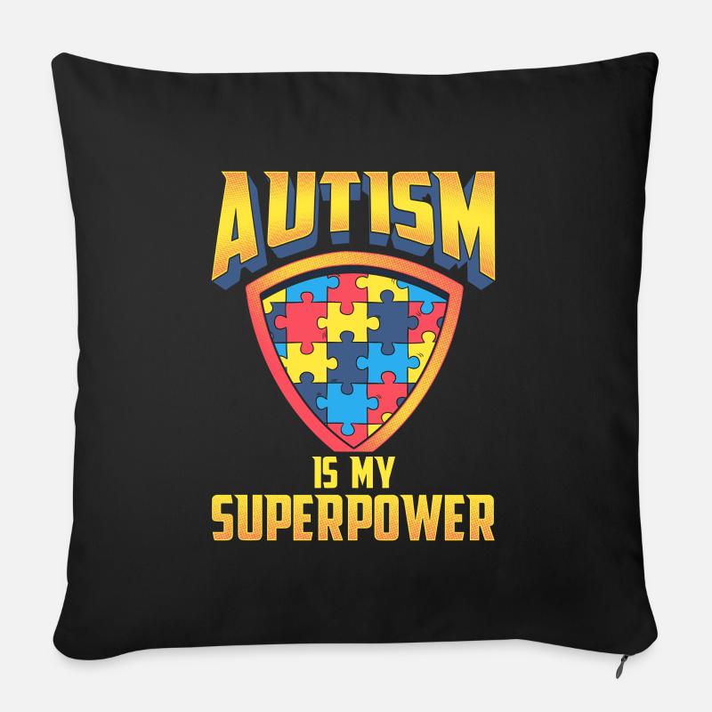 L'autisme est mon super pouvoir - Housse de coussin décorative 45 x 45 cm - noir
