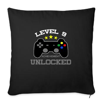 Level 9 Achievement Unlocked 9th Bday Gamer Design - Housse de coussin décorative 45 x 45 cm - noir - Devant