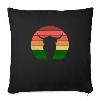 Bovins Highland Bovins Highland Vache Rétro Coucher Soleil - Housse de coussin décorative 45 x 45 cm - noir - Devant