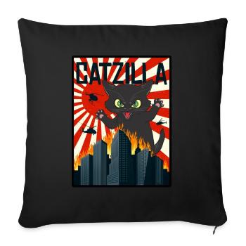 Catzilla I chat chats chat noir chatons - Housse de coussin décorative 45 x 45 cm - noir - Devant