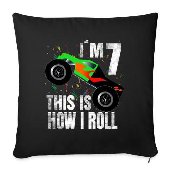 Garçon anniversaire 7 ans cadeau camion monstre - Housse de coussin décorative 45 x 45 cm - noir - Devant