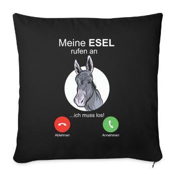 Esel ruft an I Handy Burro Muli Maultier Mama Papa - Sofakissenbezug 45 x 45 cm - Schwarz - Vorne