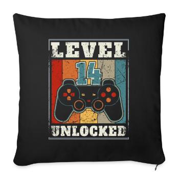 jeu de jeu cadeau 14e anniversaire niveau 14 - Housse de coussin décorative 45 x 45 cm - noir - Devant