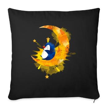 Lune dormir animal motif pingouin - Housse de coussin décorative 45 x 45 cm - noir - Devant